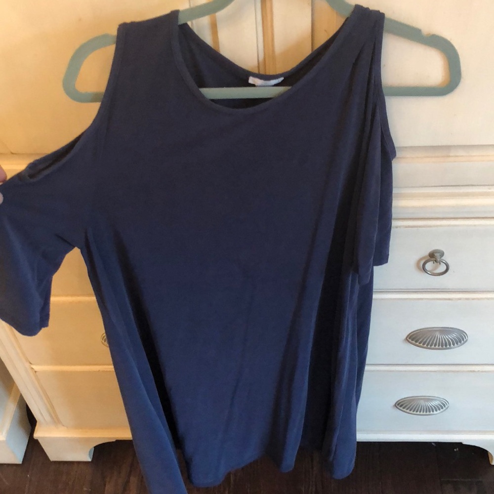 DARK BLUE CUT SHOULDER DRESS!